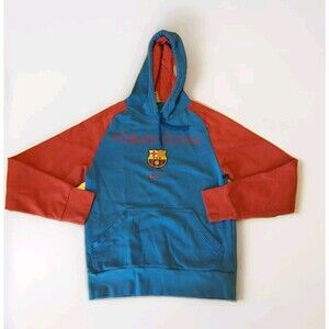 Nike FCB Barcelona Hoodie Sweatshirt Mens Small Blue Red Pocket Activewear